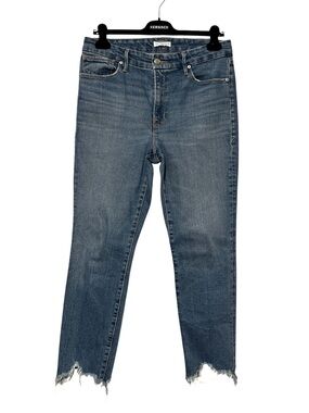 GOOD AMERICAN Chewed Hem Distressed Denim Jeans
